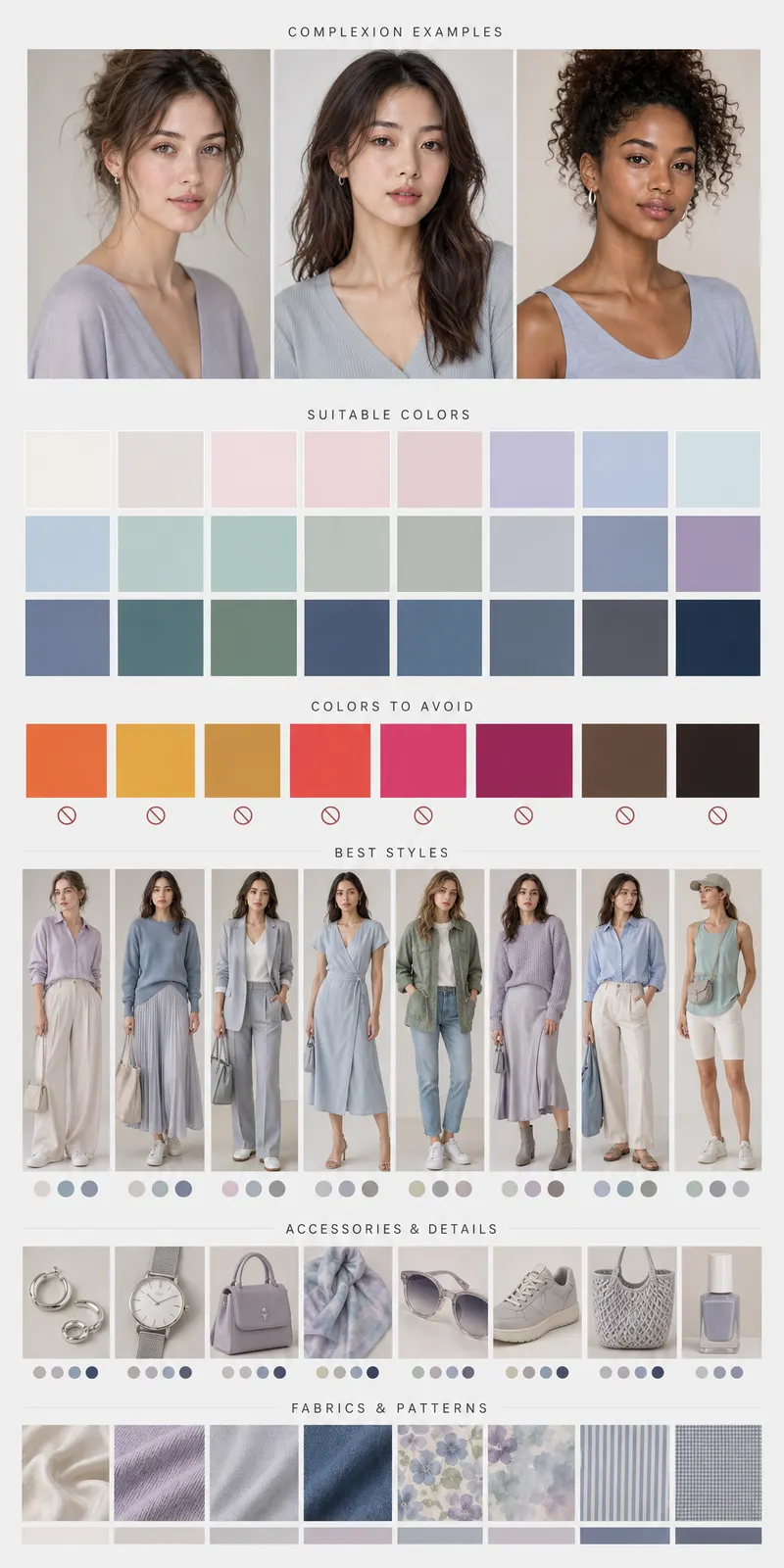 Create a vertical Pinterest-style fashion and beauty moodboard for the seasonal color type: Light Summer
Aspect ratio…
